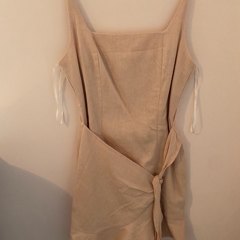 Beige wrap skirt mini dress